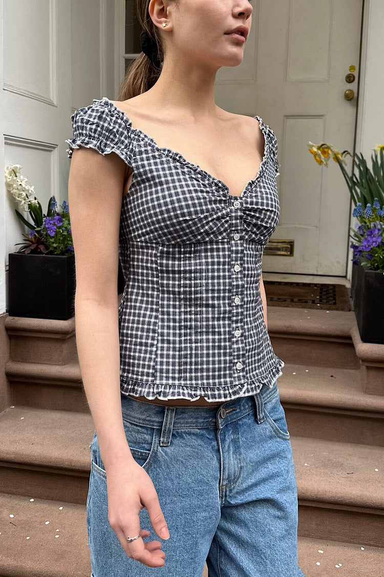 Elena Plaid Top | Navy and White Plaid / XS/S
