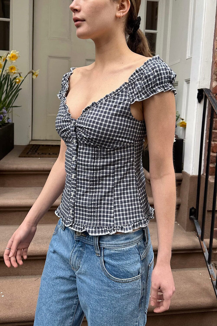 Elena Plaid Top | Navy and White Plaid / XS/S
