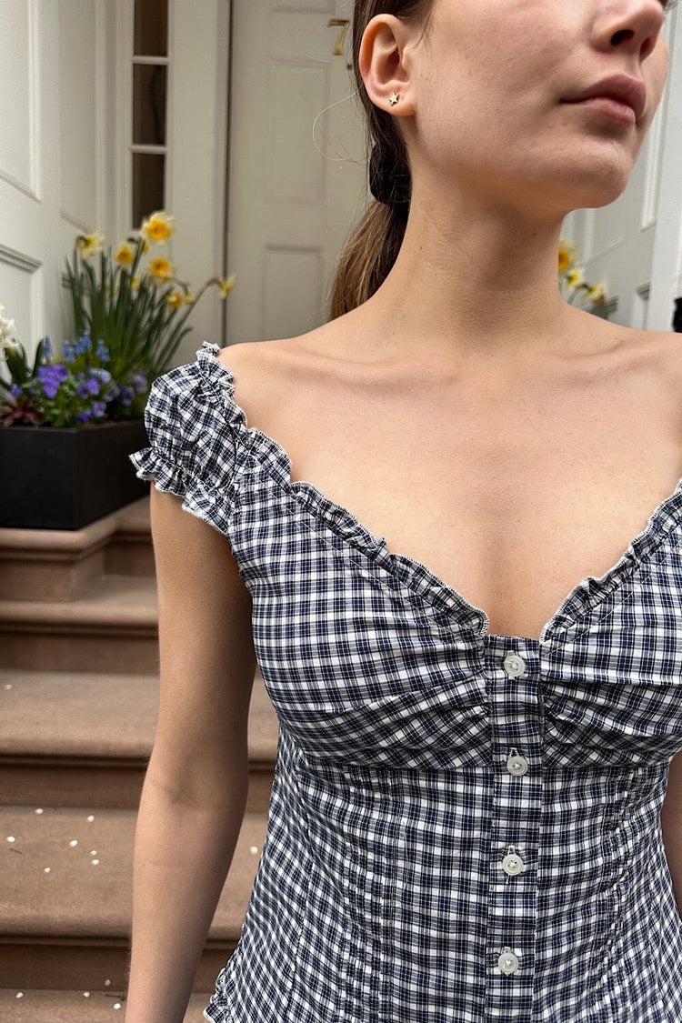 Elena Plaid Top | Navy and White Plaid / XS/S