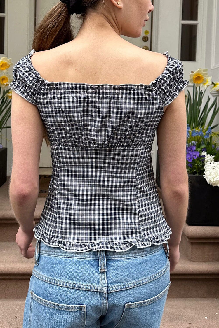 Elena Plaid Top | Navy and White Plaid / XS/S