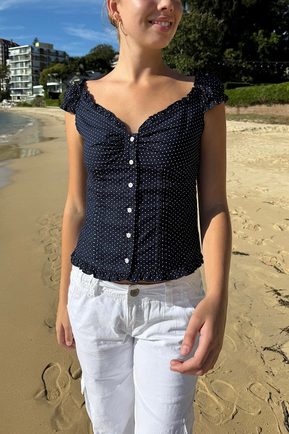 Faded Navy Blue With White Polka Dots / XS/S