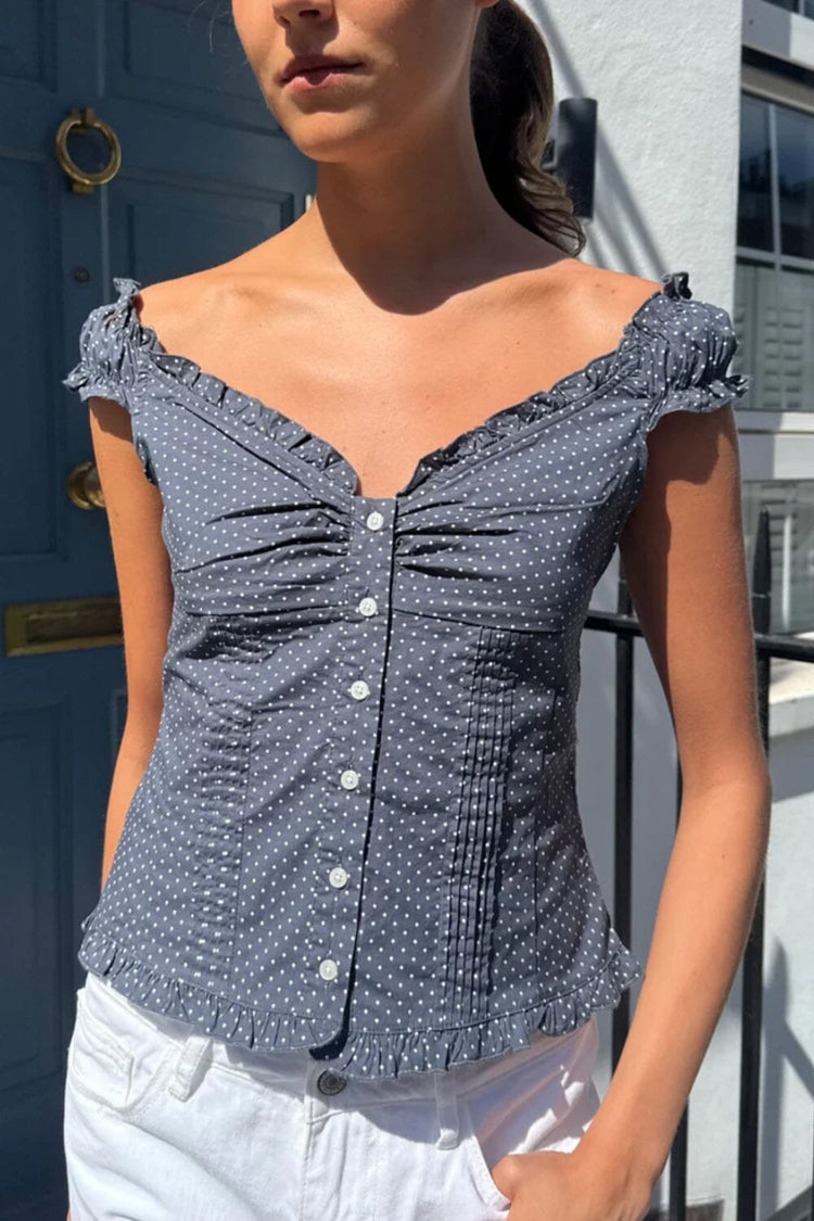 Elena Polka Dot Top | Faded Navy Blue With White Polka Dots / XS/S