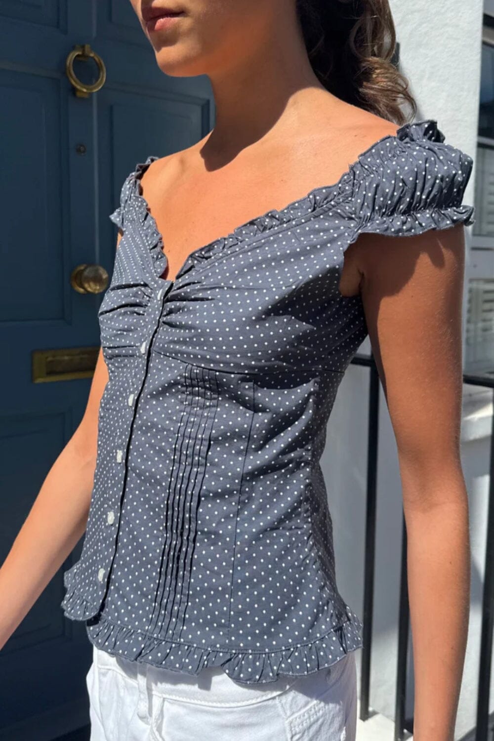 Faded Navy Blue With White Polka Dots / XS/S