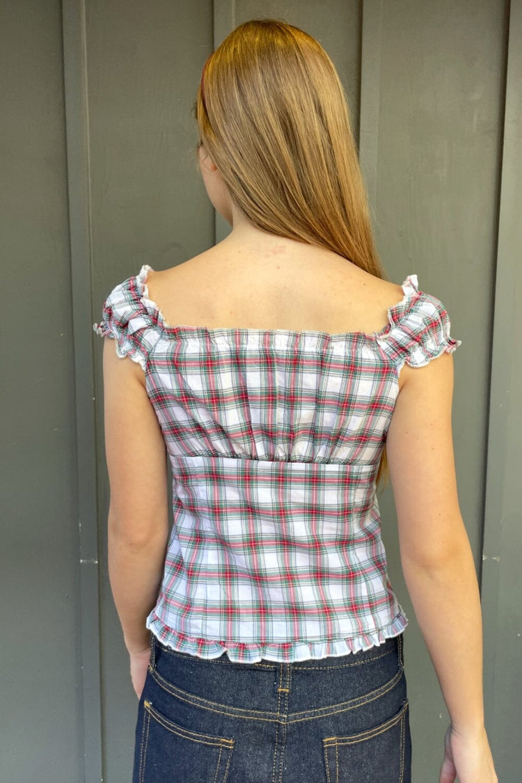 Elena Plaid Top | White with Red Green and Blue Plaid / XS/S