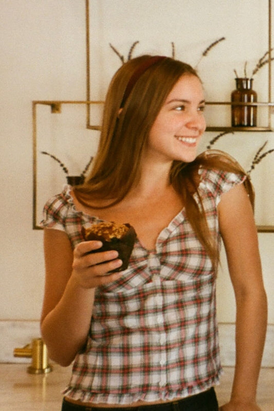 White with Red Green and Blue Plaid / XS/S