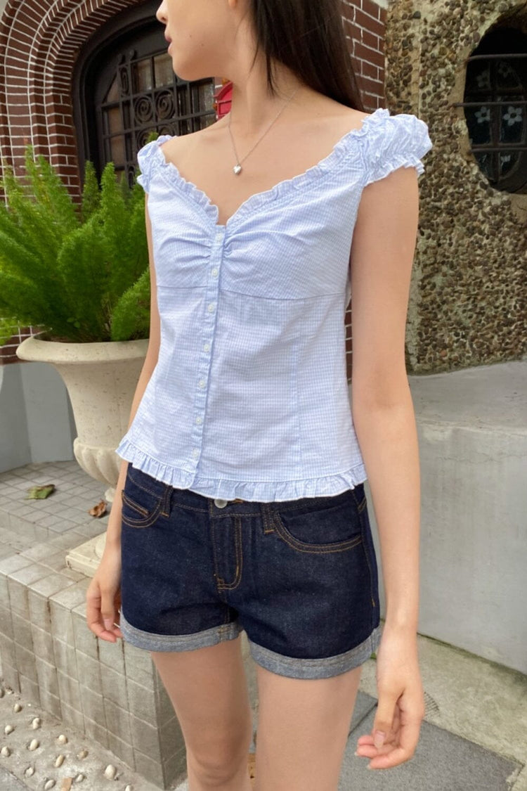 Elena Gingham Top | Square Light Blue and White / XS/S