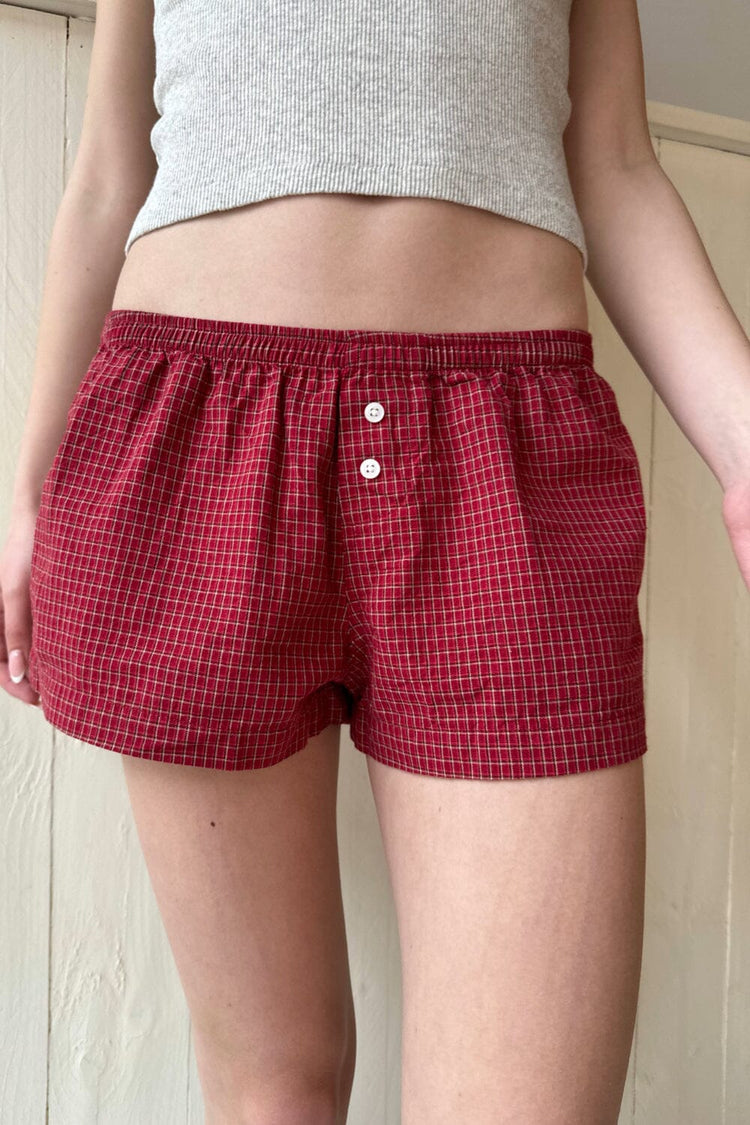 Keira Red Plaid Sweatshorts | Red and White Plaid / XS/S