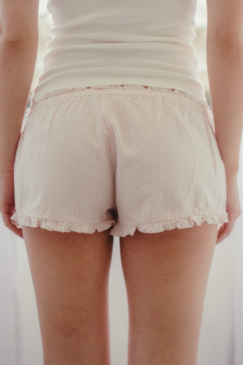Poppy Stripes Shorts | Pink and White Stripes / XS/S