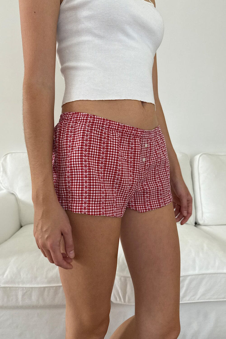 Keira Plaid Sweatshorts | Red Plaid and a Floral Pattern / XS/S