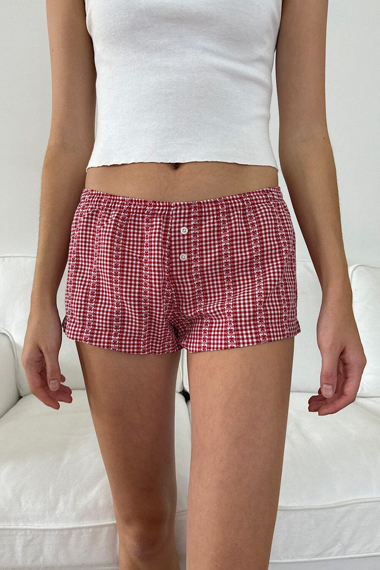 Keira Plaid Sweatshorts | Red Plaid and a Floral Pattern / XS/S