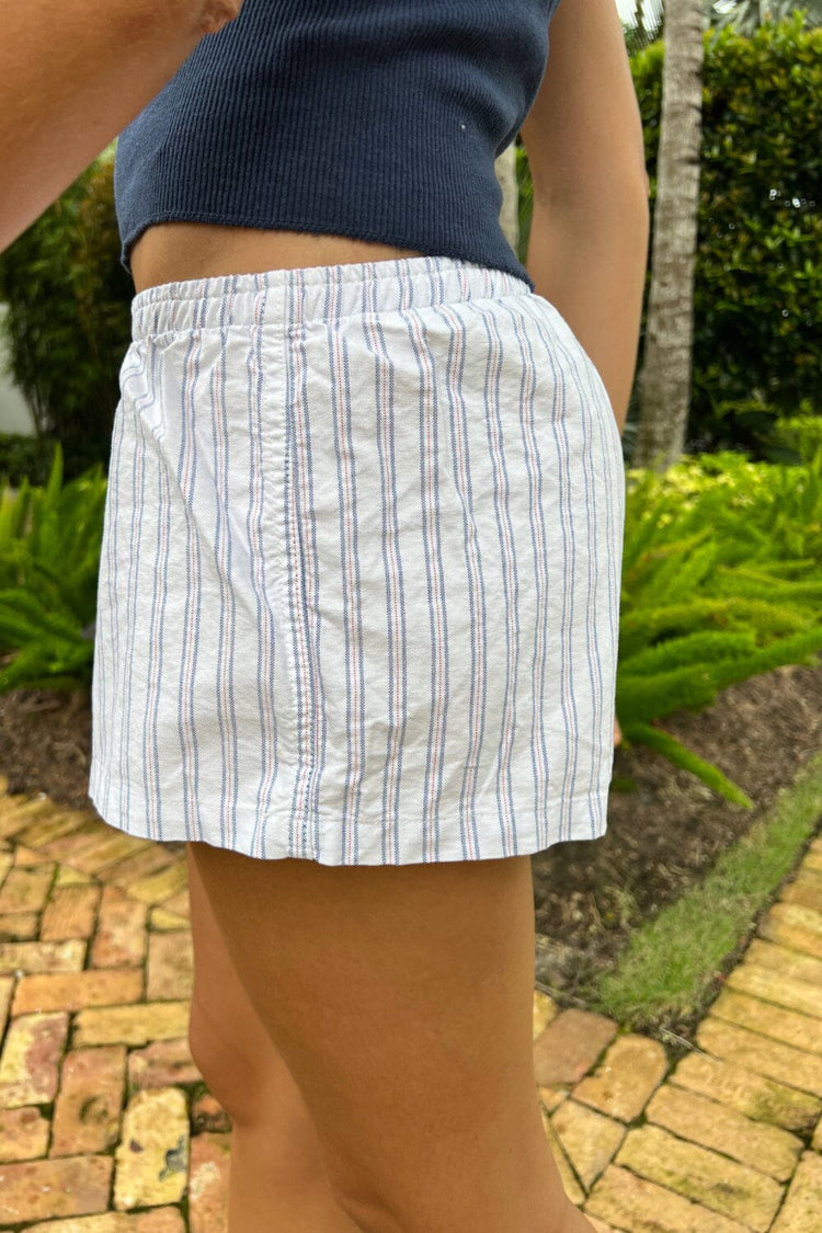 Keira Striped Pajama Shorts | White With Navy And Red Stripes / XS/S