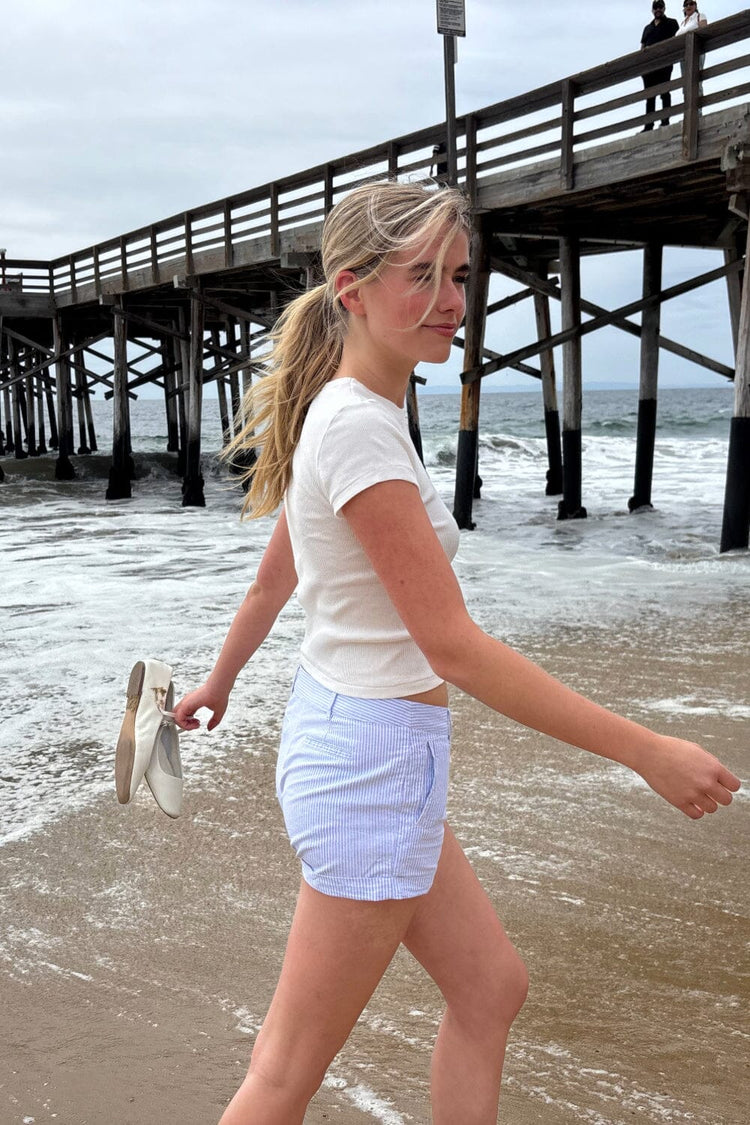 Henley Striped Shorts | Light Blue Vertical Stripes / S/M