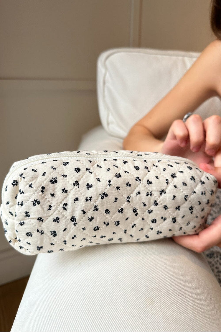 Floral Makeup Bag | Ivory With Navy Floral