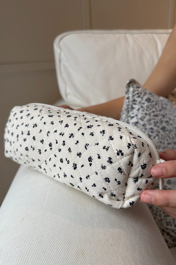 Floral Makeup Bag | Ivory With Navy Floral