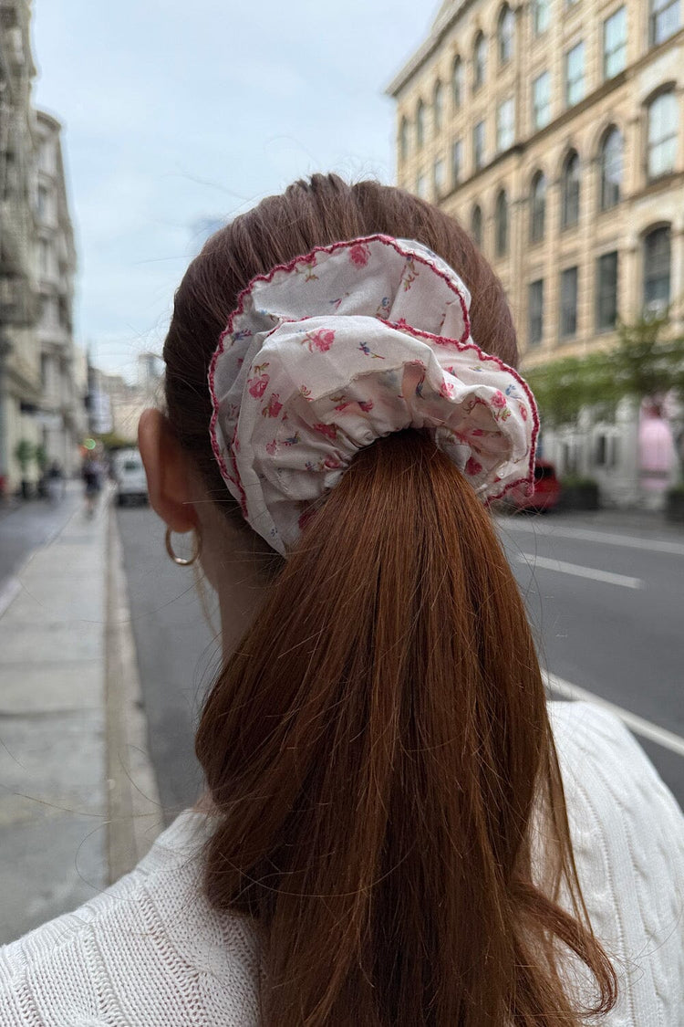 Floral Frill Scrunchie | Pink And Steel Blue Floral