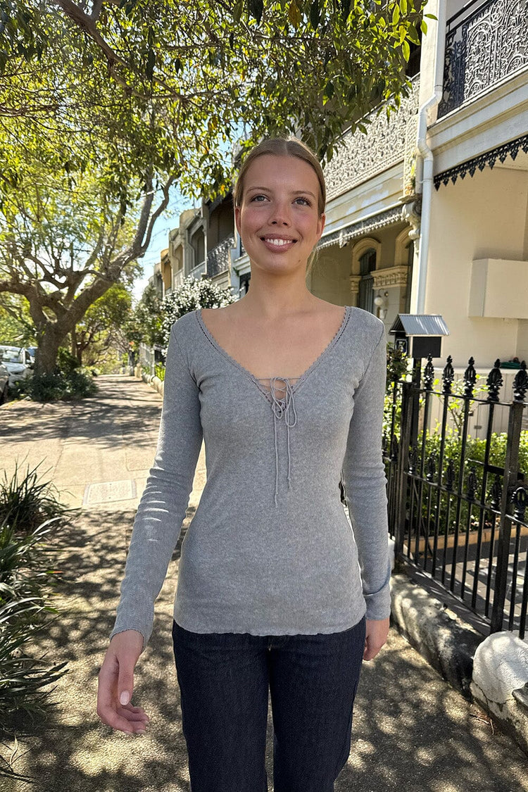 Tania V Neck Lace Top | Heather Grey / XS/S