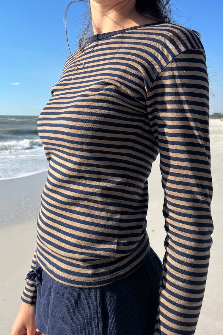 Leah Striped Top | Brown With Black Stripes / S