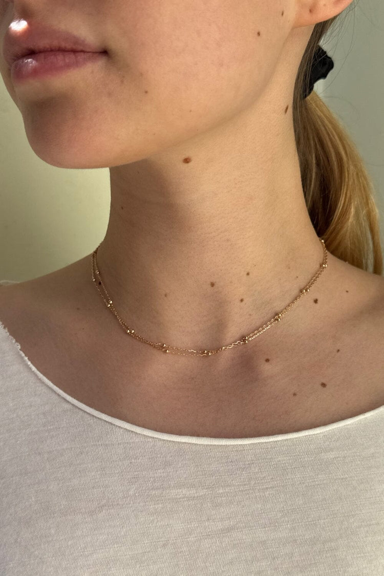 Double Chain Bead Necklace | Gold