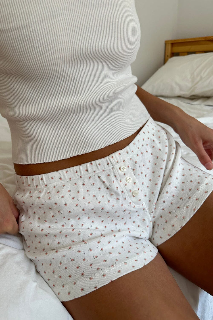 Keira Floral Sweatshorts | White With Pink Flowers / XS/S