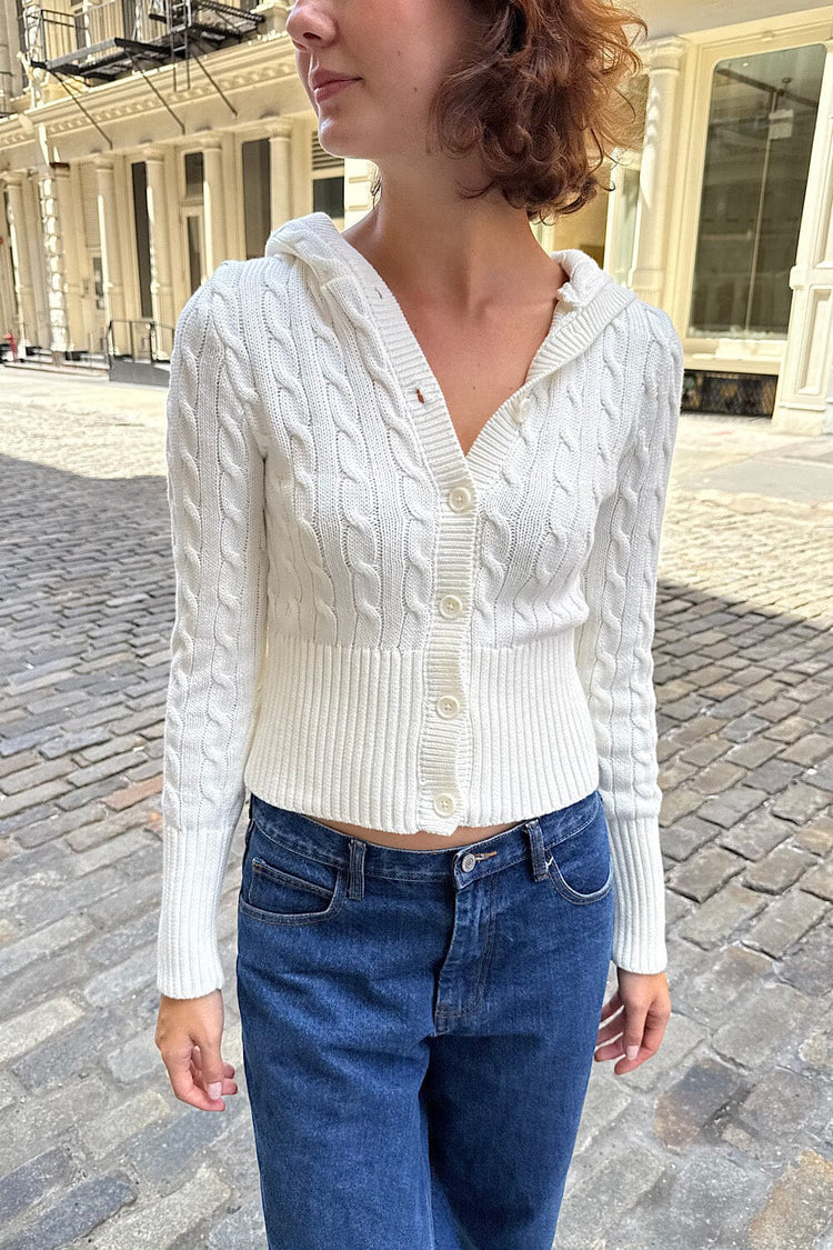 Aura Cable Knit Cardigan | White / XS/S