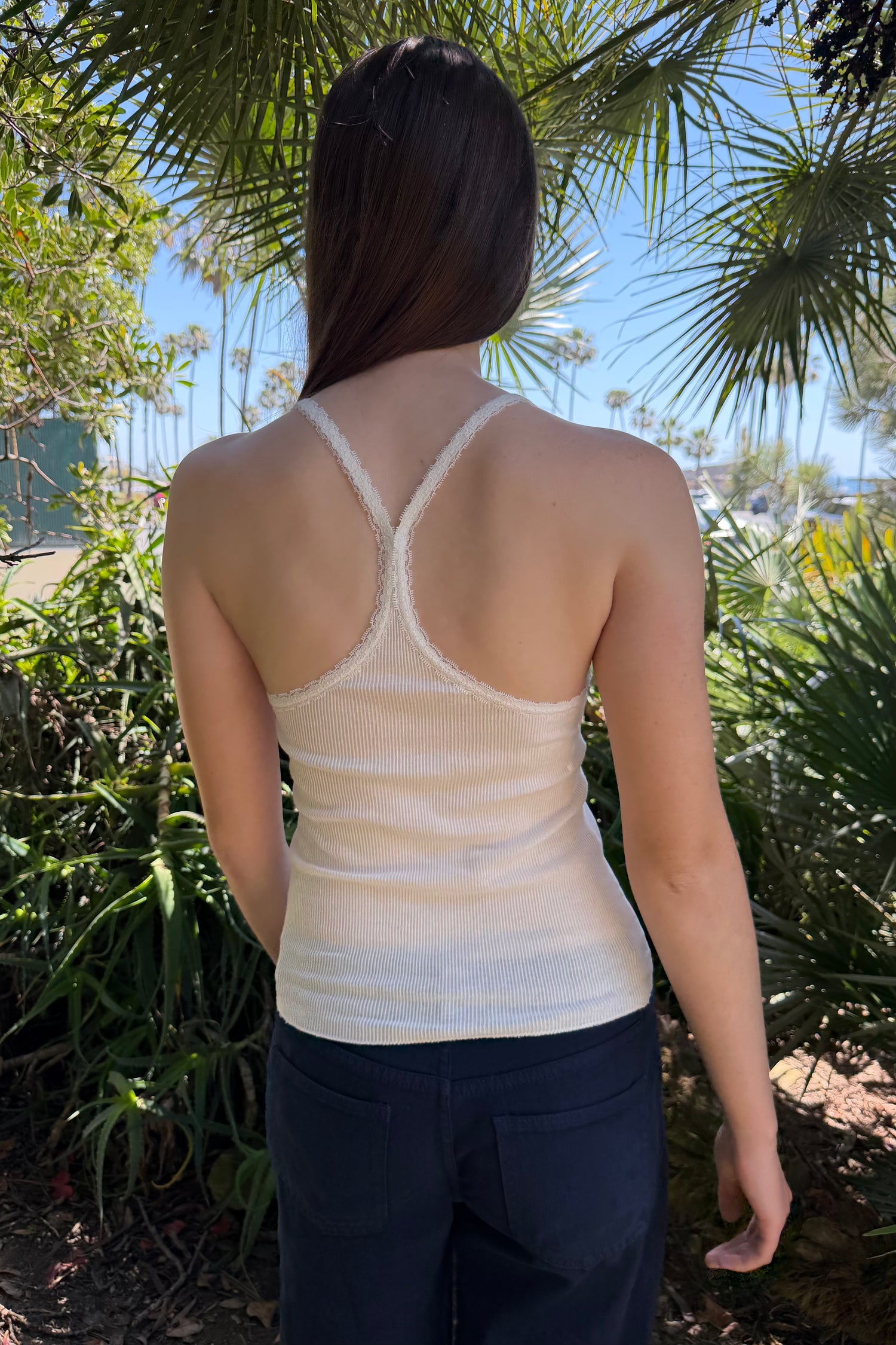 Esme Ribbed Lace Tank | White / XS/S