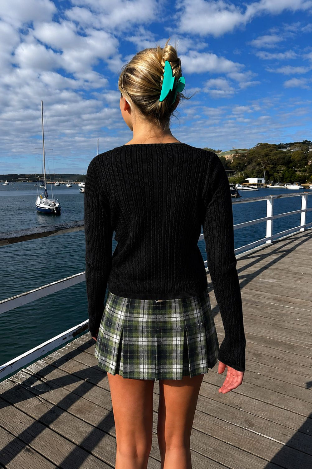 Riley Plaid Skirt | Black Green and White Plaid / XS/S