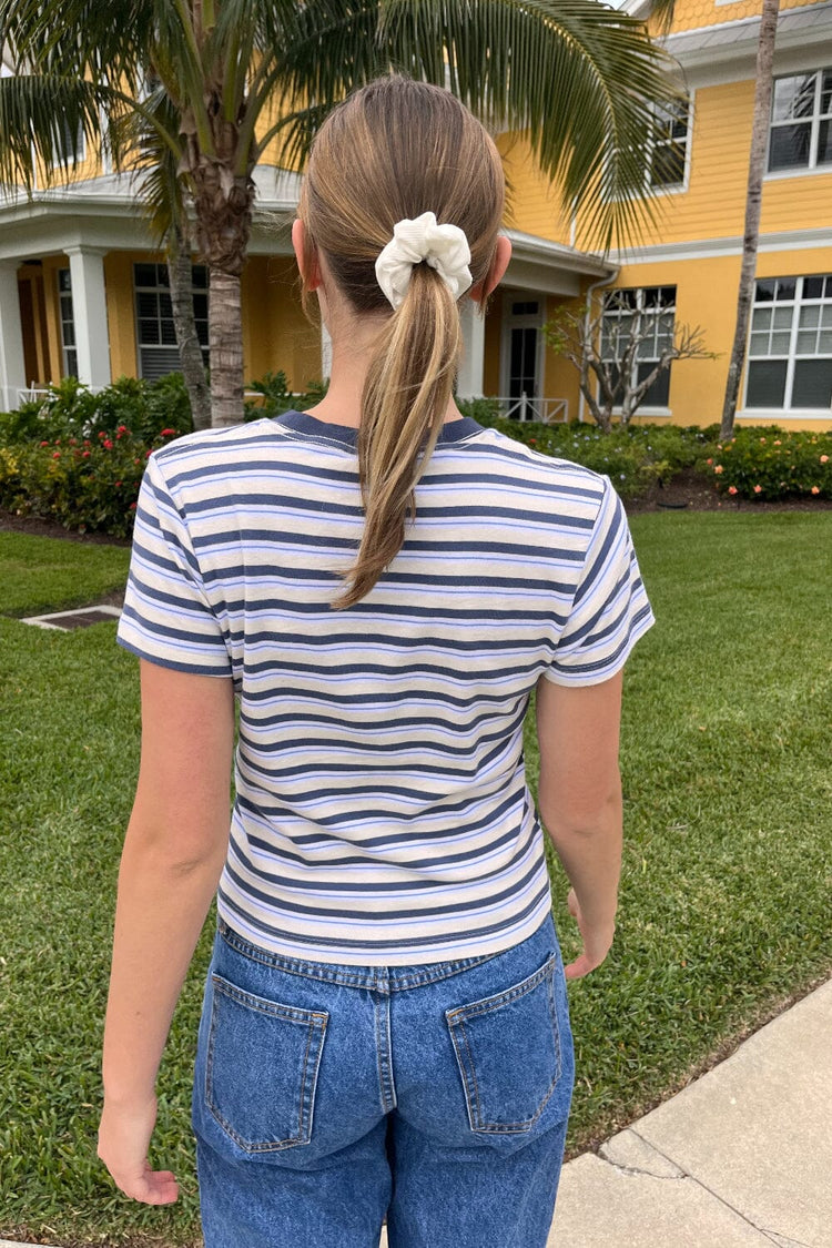 Chloe Striped Top | Navy Blue With Silver Grey And Light Blue Stripes / XS/S