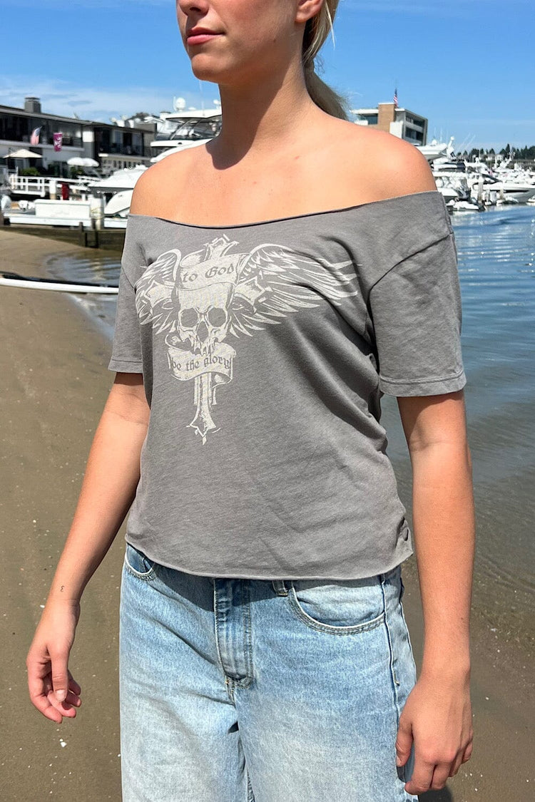 Bonnie Skull with Wings Top | Dark Grey / XS/S