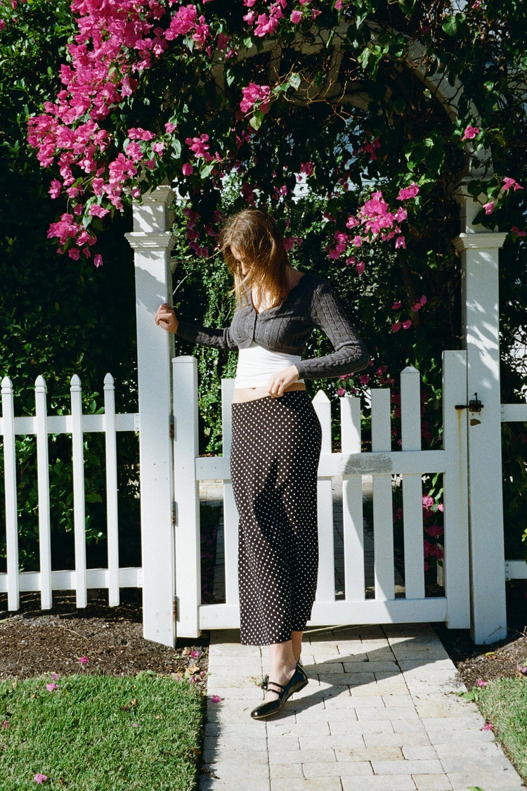 Sephira Polka Dots Midi Skirt | Black with White Polka Dots / XS/S