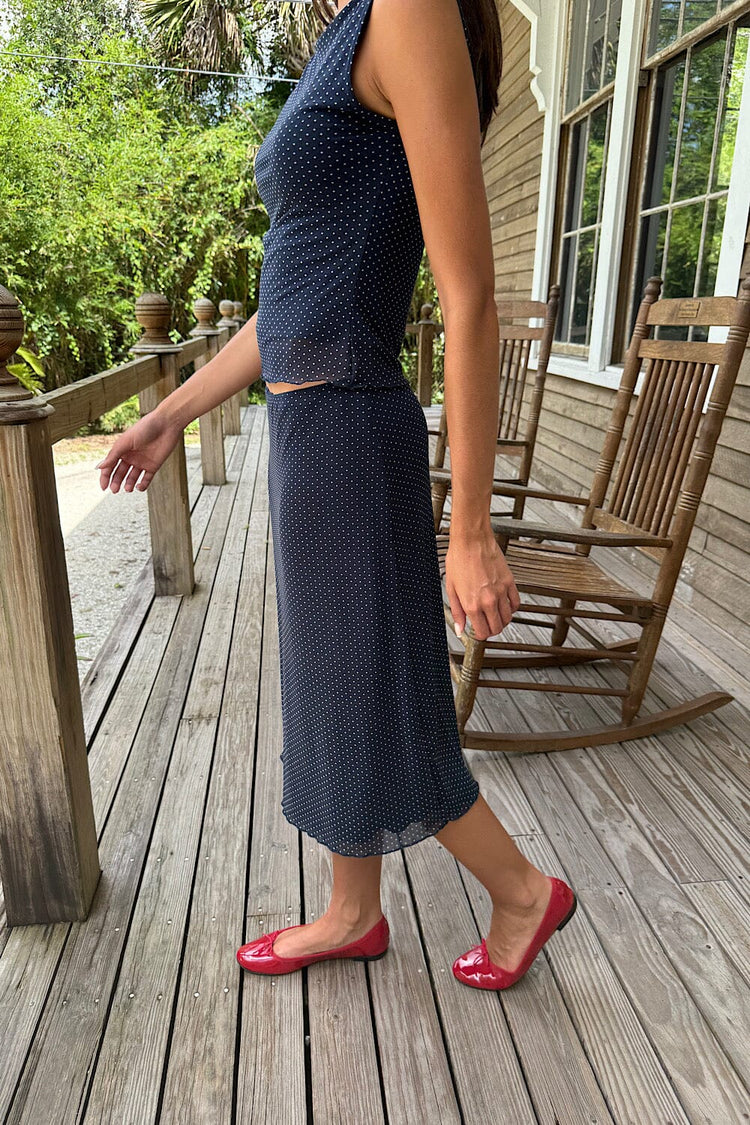 Sephira Polka Dots Midi Skirt | Navy Blue with White Polka Dots / XS/S