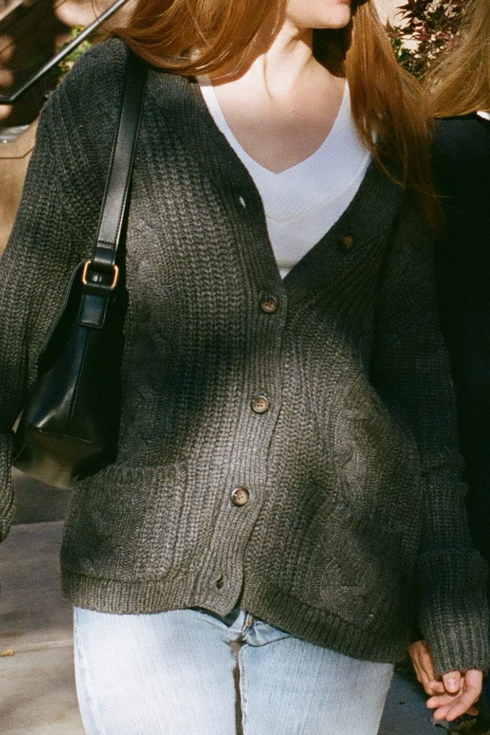 Autumn Wool Cable Knit Cardigan | Charcoal / Oversized Fit