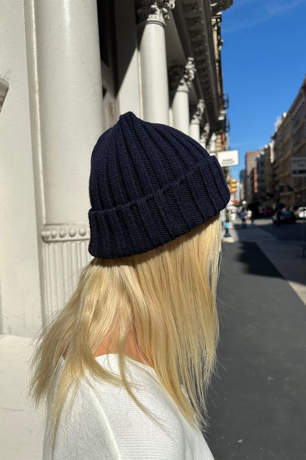 Revamped Beanie- Knitted White & Navy – The Silver Strawberry
