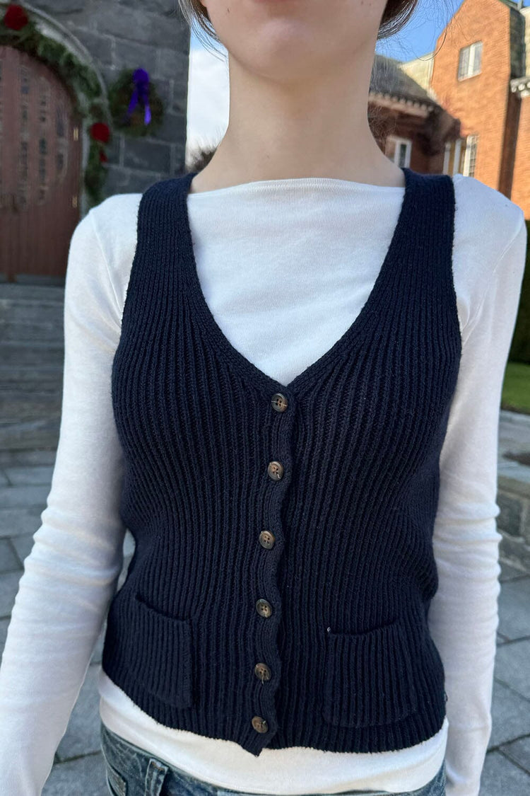 Elizabeth Wool Button Vest | Navy Blue / S