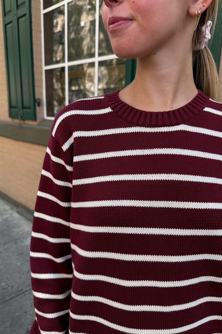 Brianna Thin Stripe Cotton Sweater | Burgundy Ivory Stripes / S/M