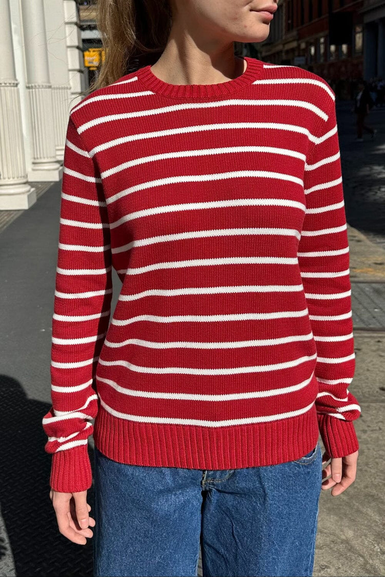 Martha Cotton Thin Stripe Sweater | Red With White Stripes / S/M