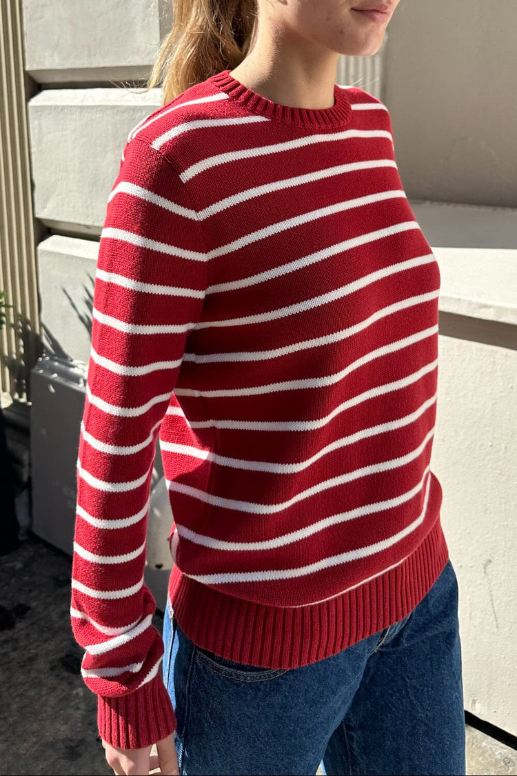 Martha Cotton Thin Stripe Sweater | Red With White Stripes / S/M