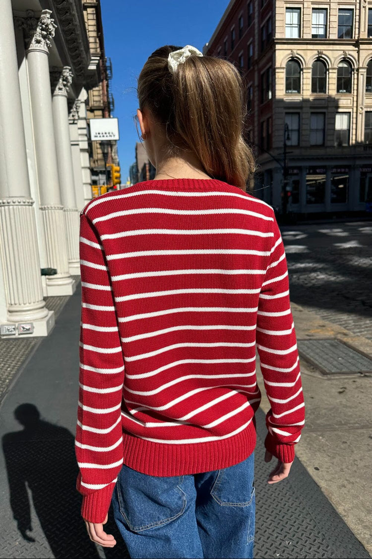 Martha Cotton Thin Stripe Sweater | Red With White Stripes / S/M