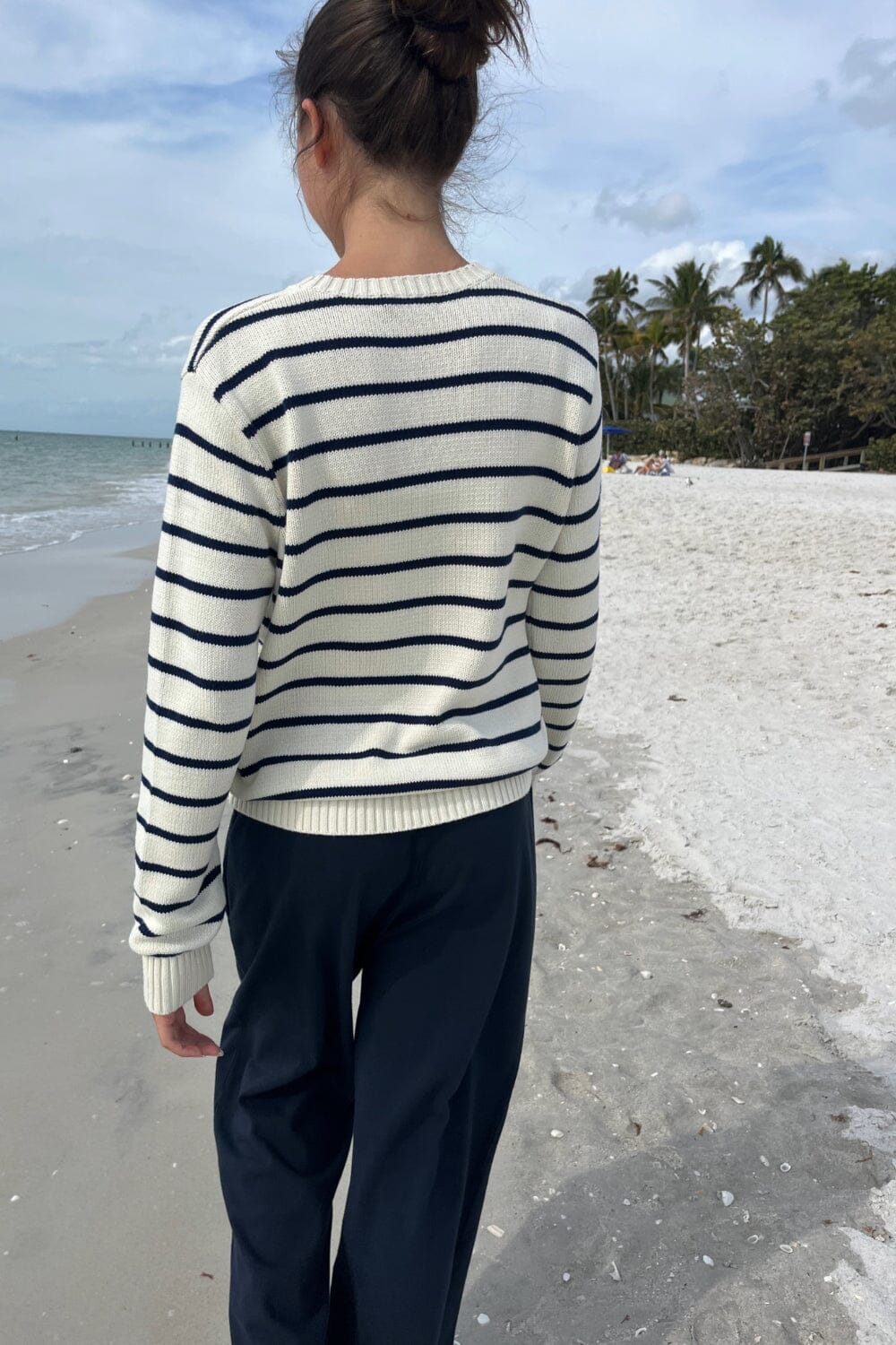 Ivory With Navy Blue Stripes / S/M