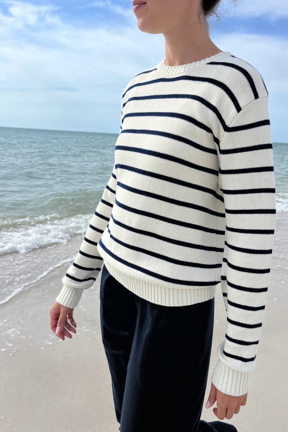 Ivory With Navy Blue Stripes / S/M