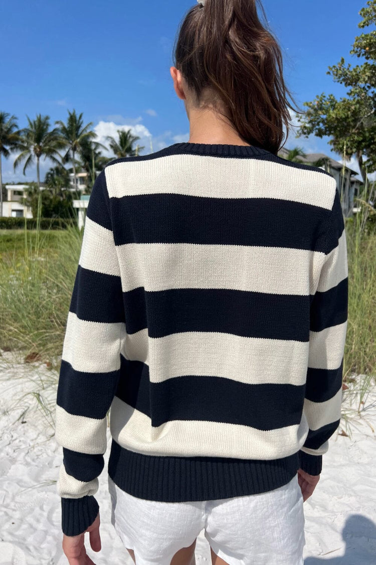 Martha Cotton Thick Stripe Sweater | Navy and White / S/M