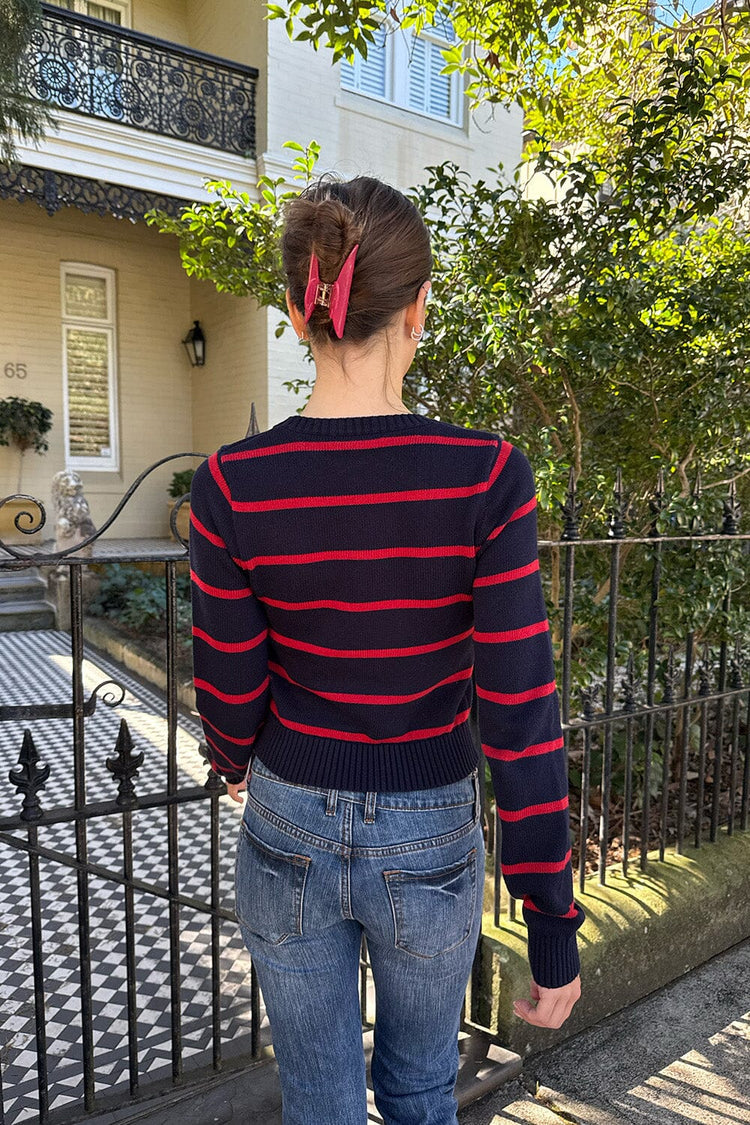 Jayne Sweater | Navy Blue and Red Stripes / XS/S