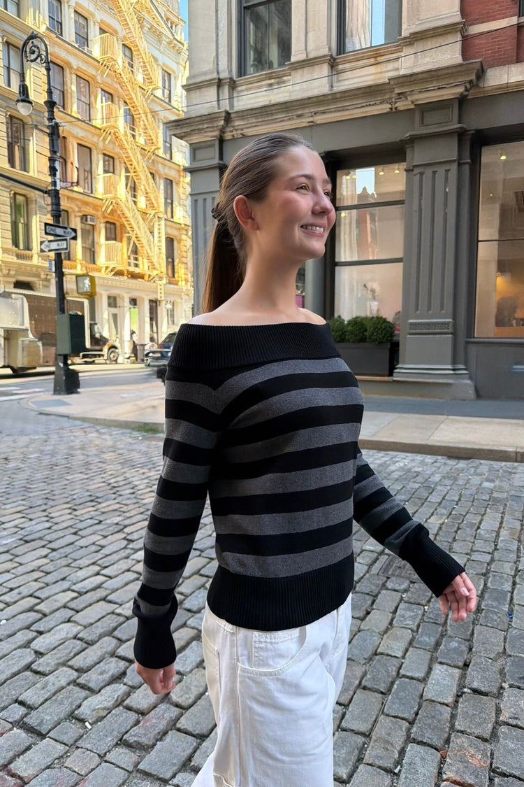 Renata Striped Sweater | Dark Grey and Black Stripes / XS/S