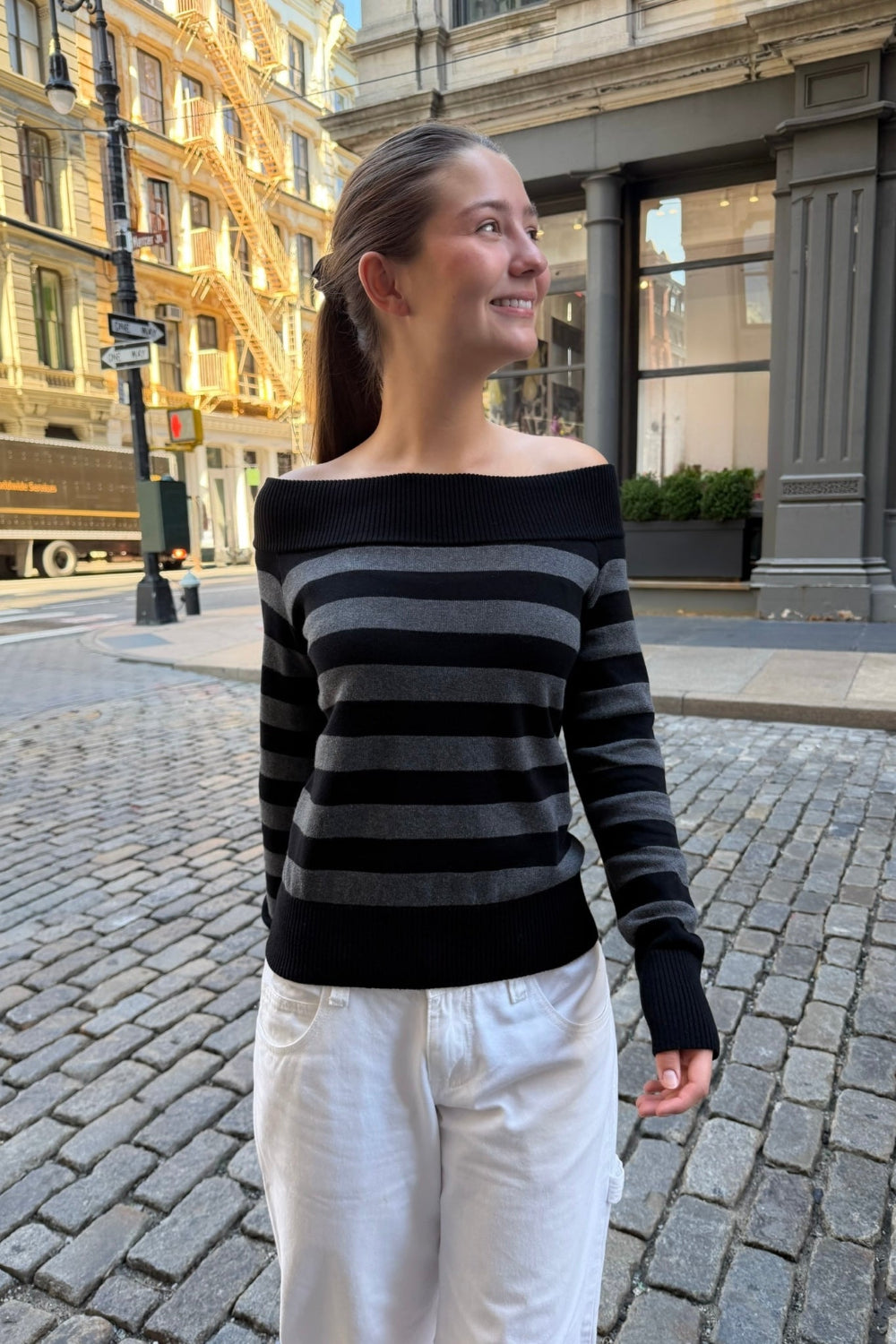 Renata Striped Sweater | Dark Grey and Black Stripes / XS/S