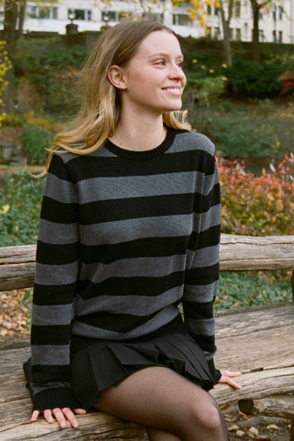 Brianna Stripe Sweater | Dark Grey and Black Stripes / S/M