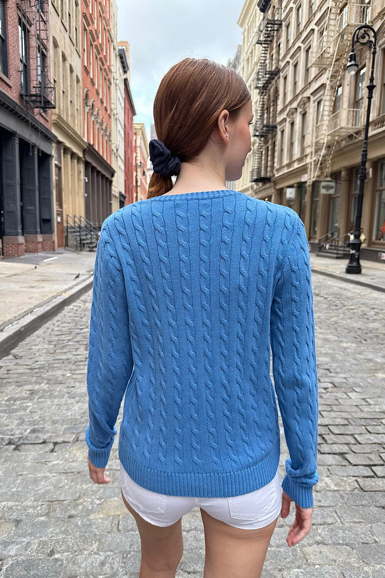 Amalie Cable Knit Cardigan | Sky Blue / S/M