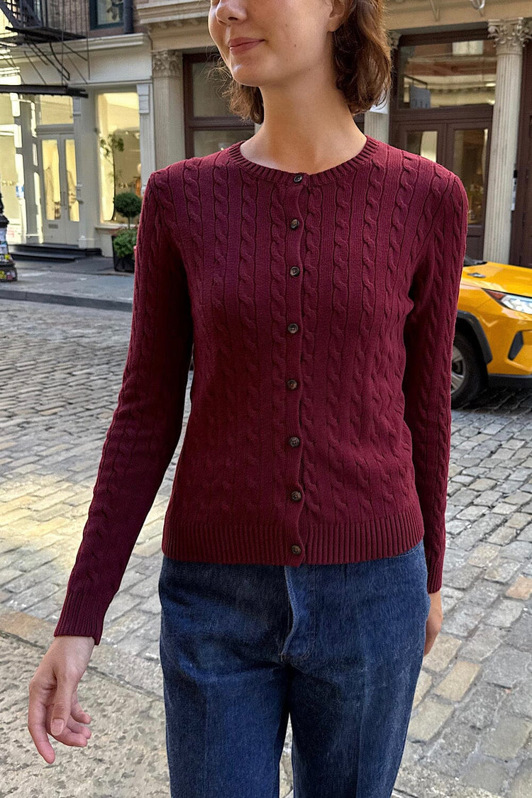 Amalie Cable Knit Cardigan | Burgundy / S/M