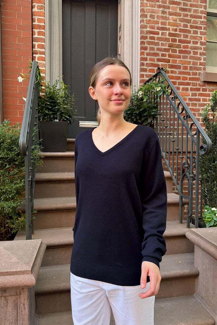 Martha V-Neck Sweater | Dark Navy Blue / One Size