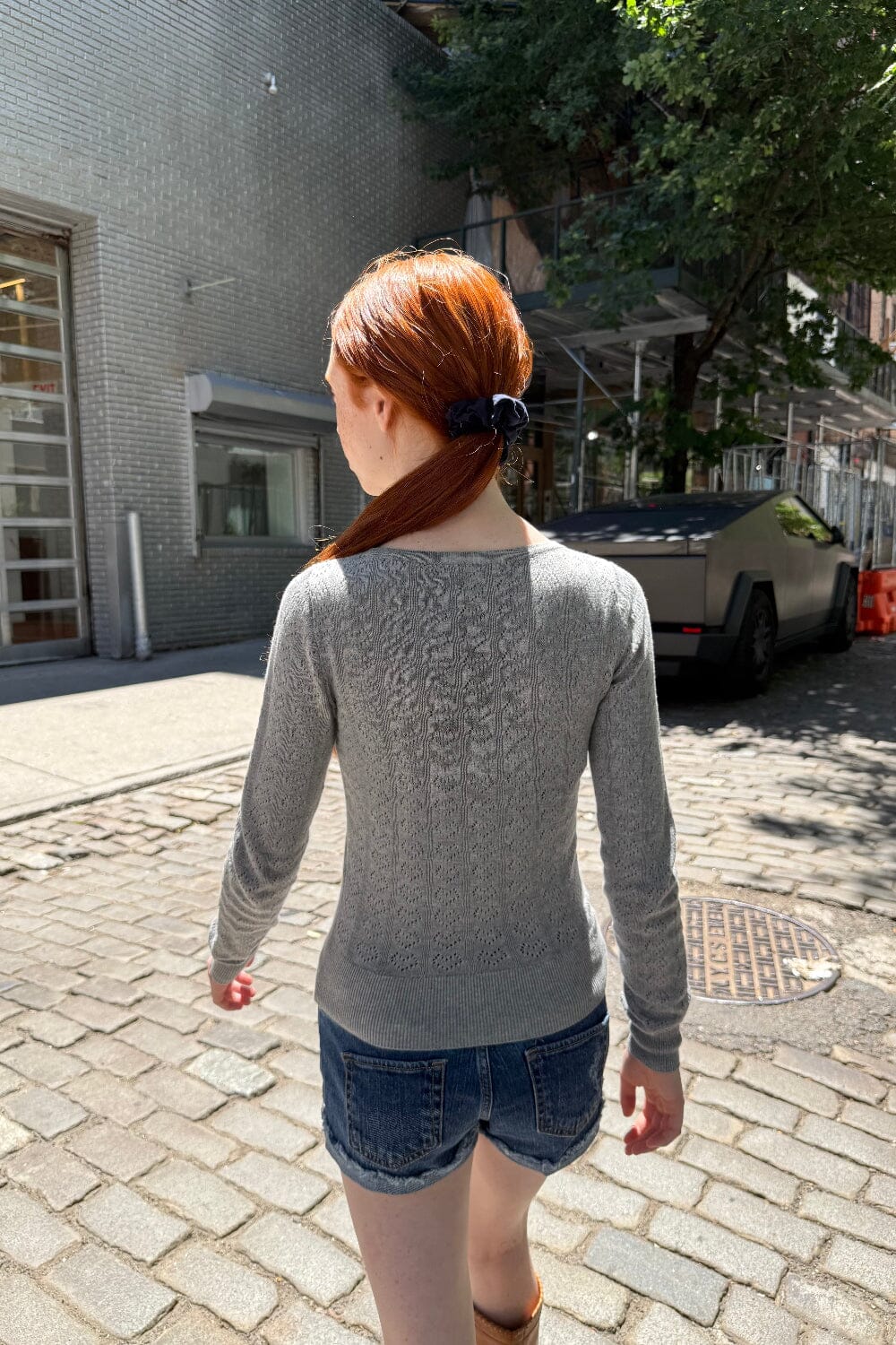Bri Eyelet Sweater | Heather Grey / XS/S