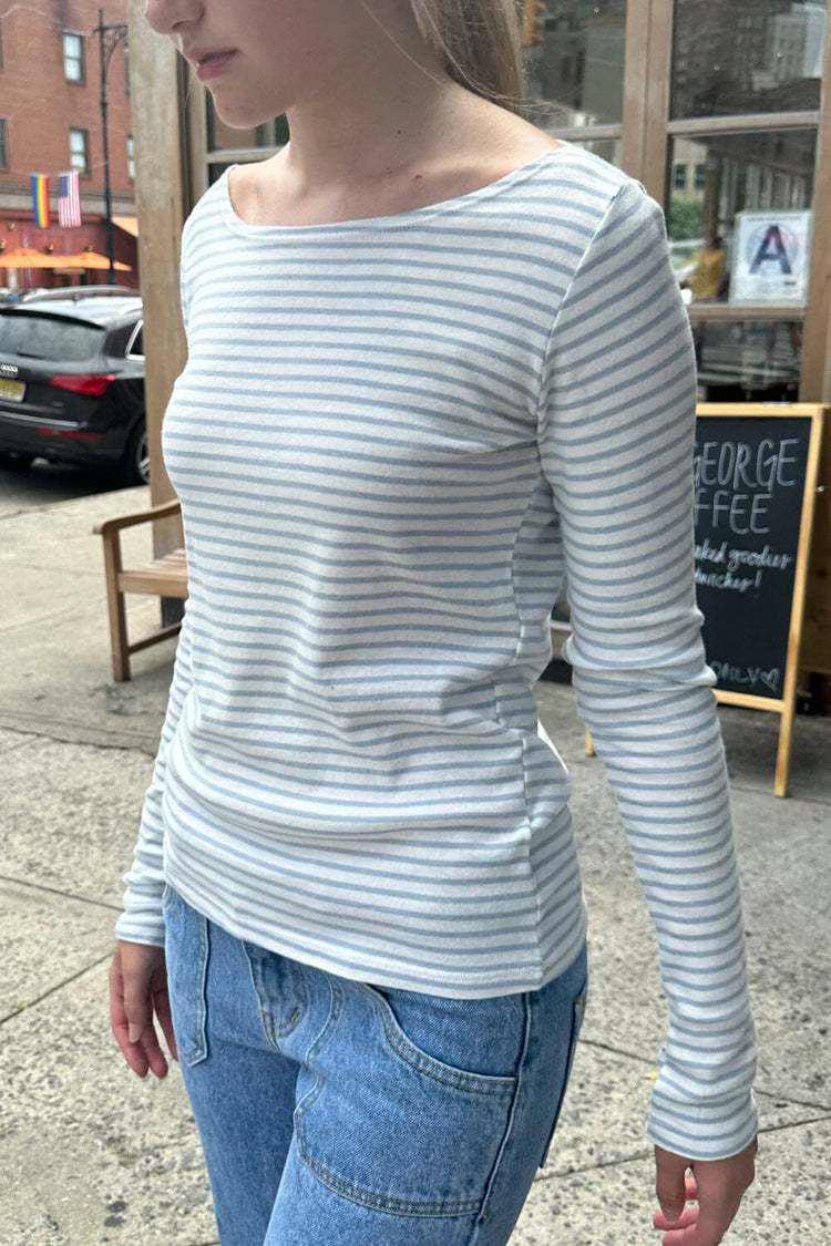 Catalina Stripe Top | Light Blue with white Stripes / S