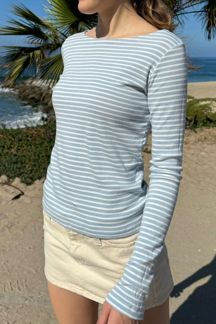 Catalina Stripe Top | White and Light Blue Stripes / S